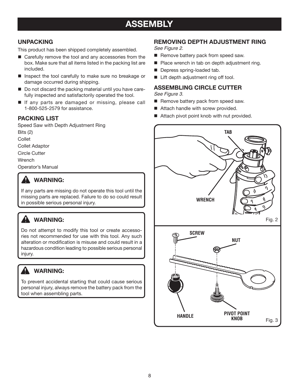 Assembly | Ryobi P530 User Manual | Page 8 / 46