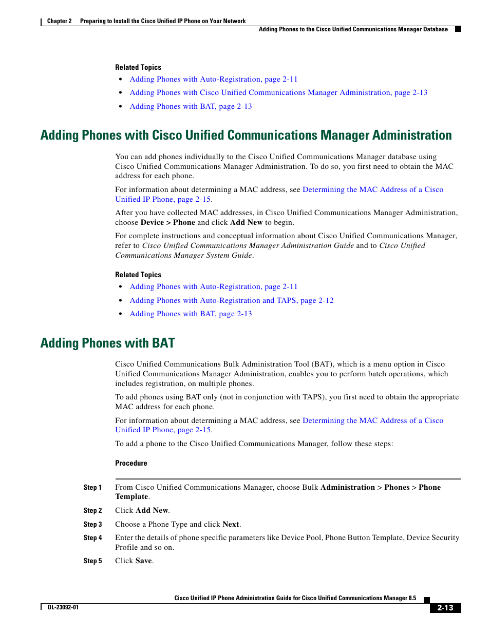 Adding phones with bat, Adding phones with, Adding phones | Cisco OL-23092-01 User Manual | Page 13 / 16