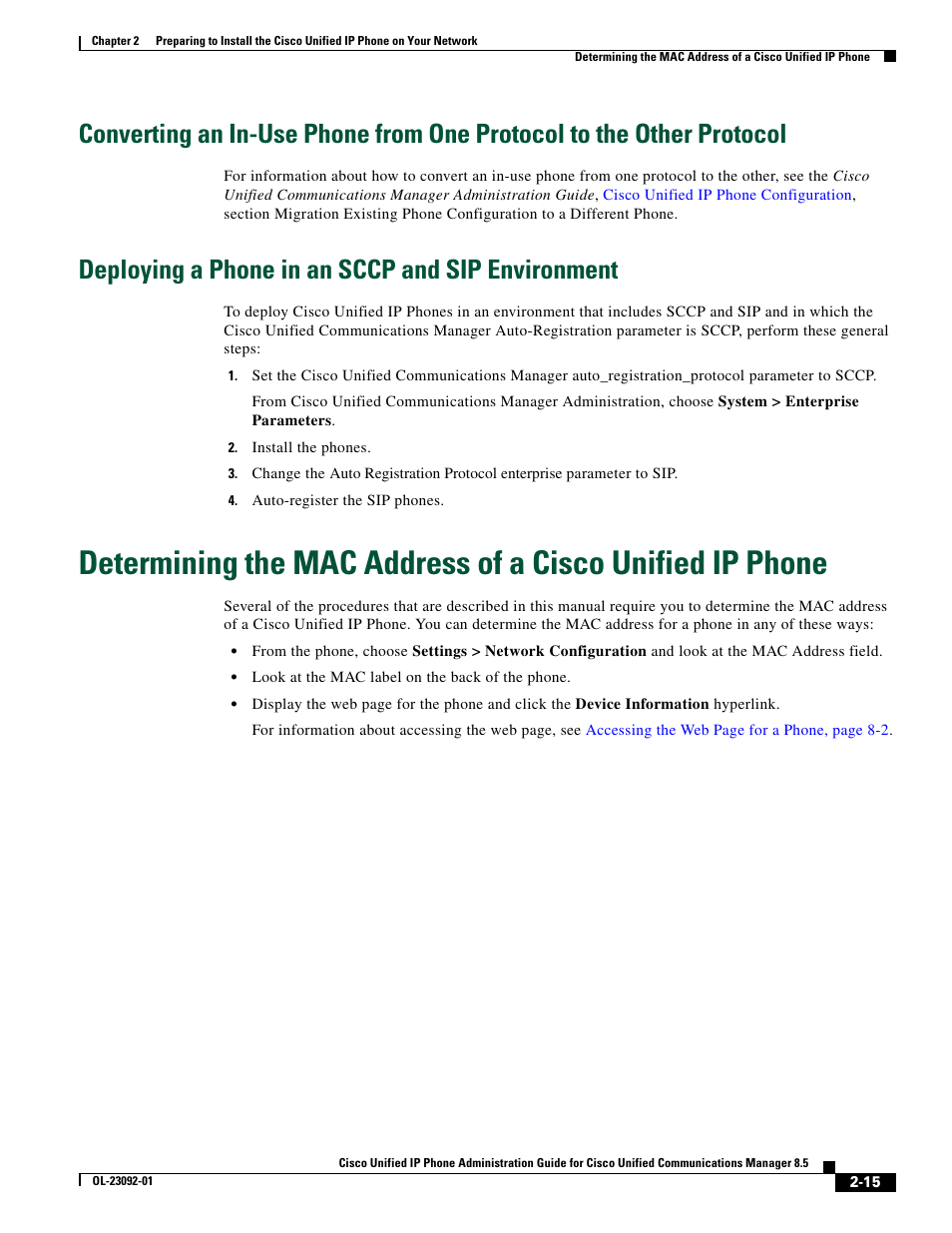 Deploying a phone in an sccp and sip environment, Dress, see, Determining the mac address of a cisco | Cisco OL-23092-01 User Manual | Page 15 / 16