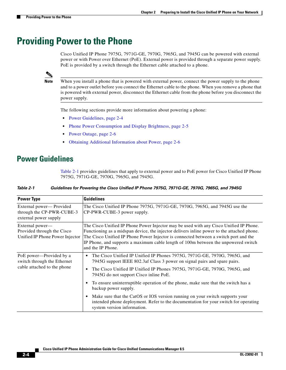Providing power to the phone, Power guidelines | Cisco OL-23092-01 User Manual | Page 4 / 16