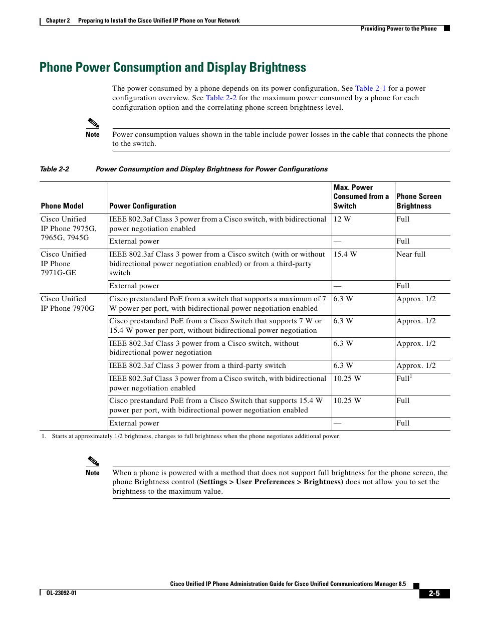 Phone power consumption and display brightness | Cisco OL-23092-01 User Manual | Page 5 / 16