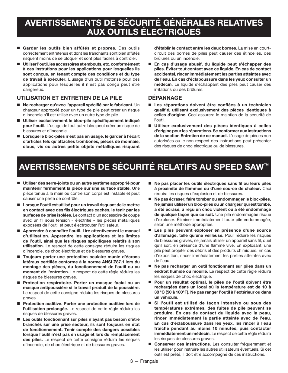 Avertissements de sécurité relatifs au speed saw | Ryobi P531 User Manual | Page 9 / 24