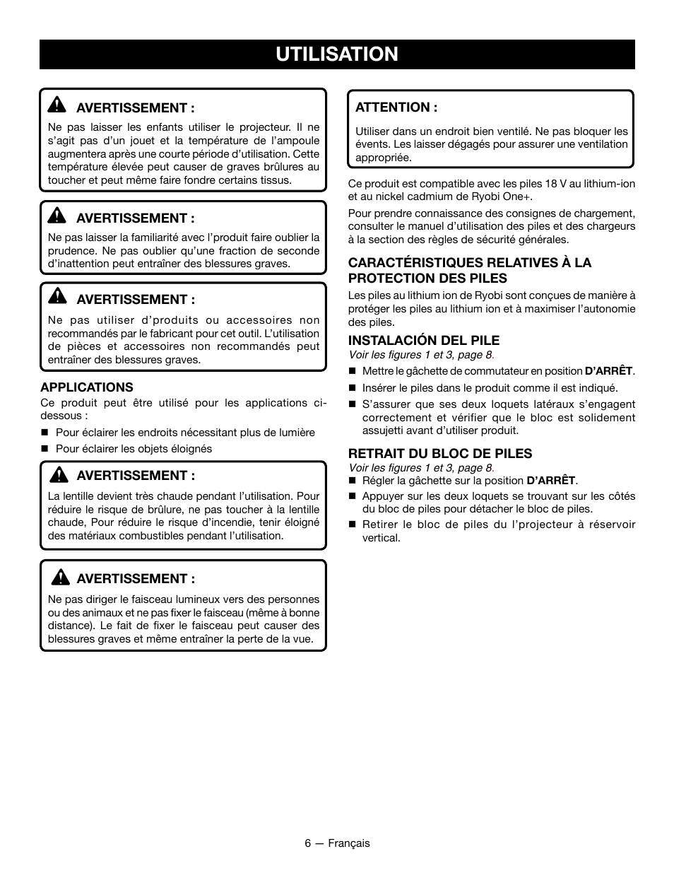 Utilisation | Ryobi P715 User Manual | Page 13 / 24