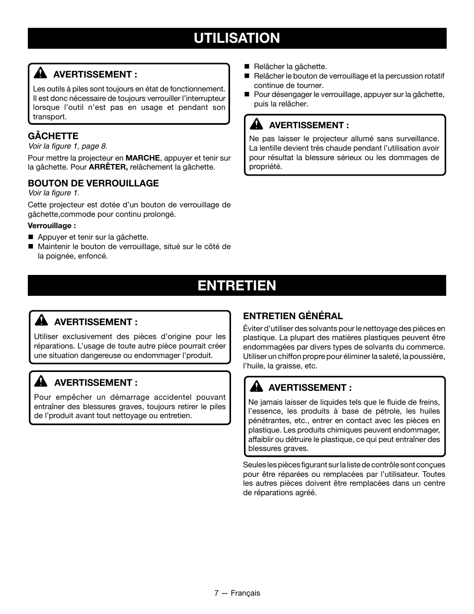 Entretien, Utilisation | Ryobi P715 User Manual | Page 14 / 24