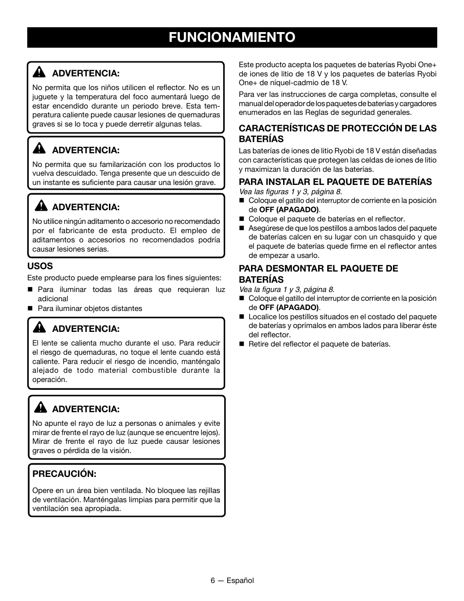 Funcionamiento | Ryobi P715 User Manual | Page 20 / 24