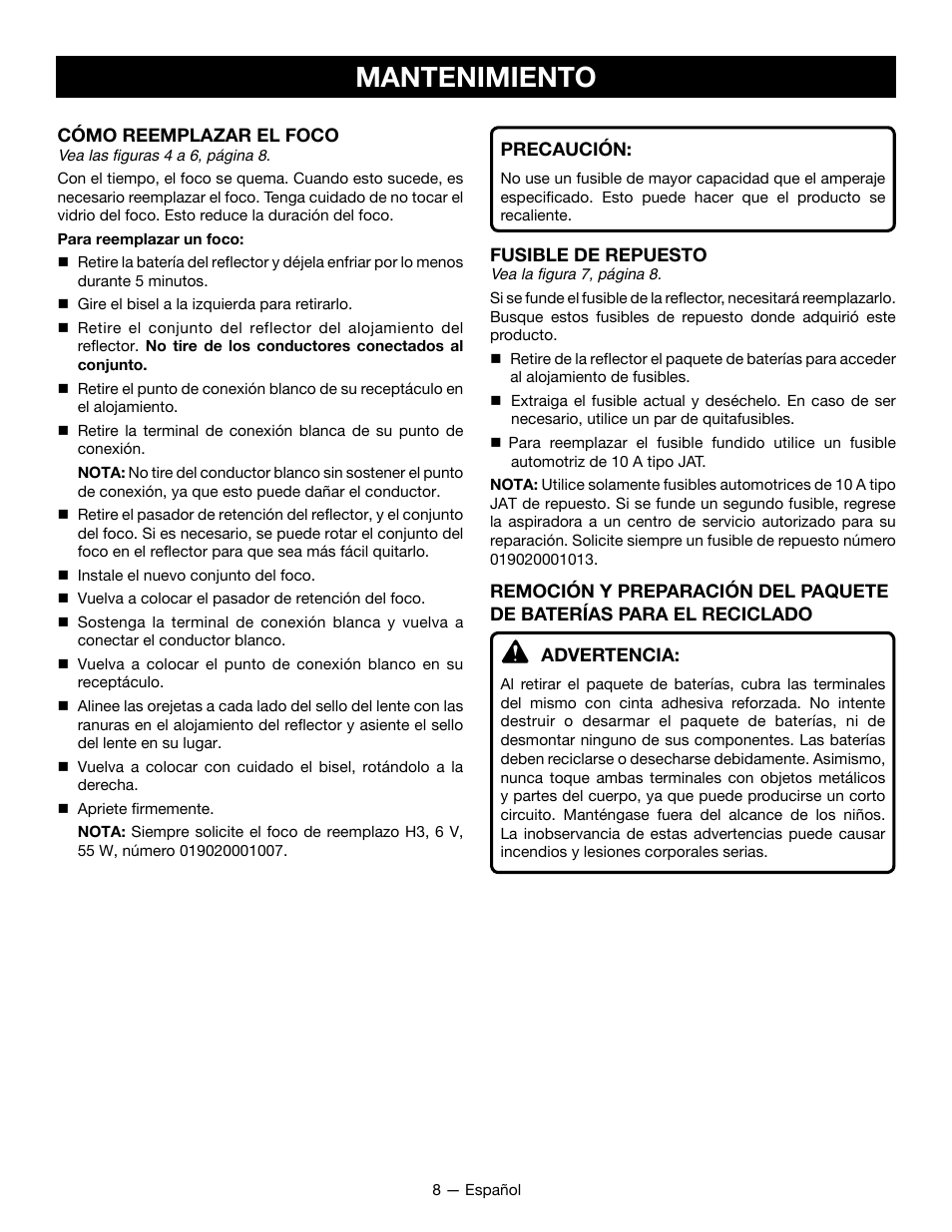 Mantenimiento | Ryobi P715 User Manual | Page 22 / 24