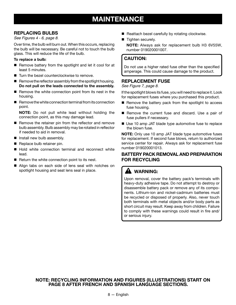 Maintenance | Ryobi P715 User Manual | Page 8 / 24