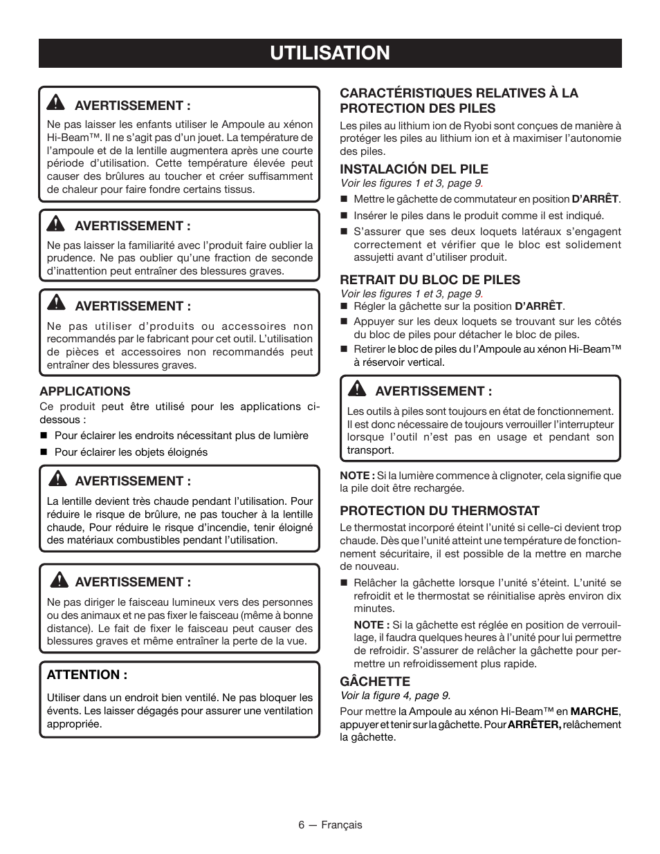 Utilisation | Ryobi P716 User Manual | Page 13 / 24