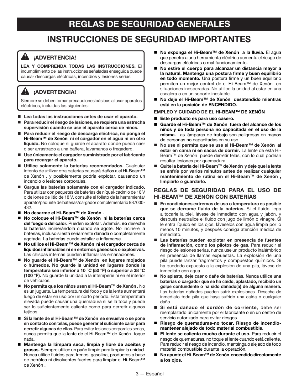 Reglas de seguridad generales, Instrucciones de seguridad importantes | Ryobi P716 User Manual | Page 17 / 24