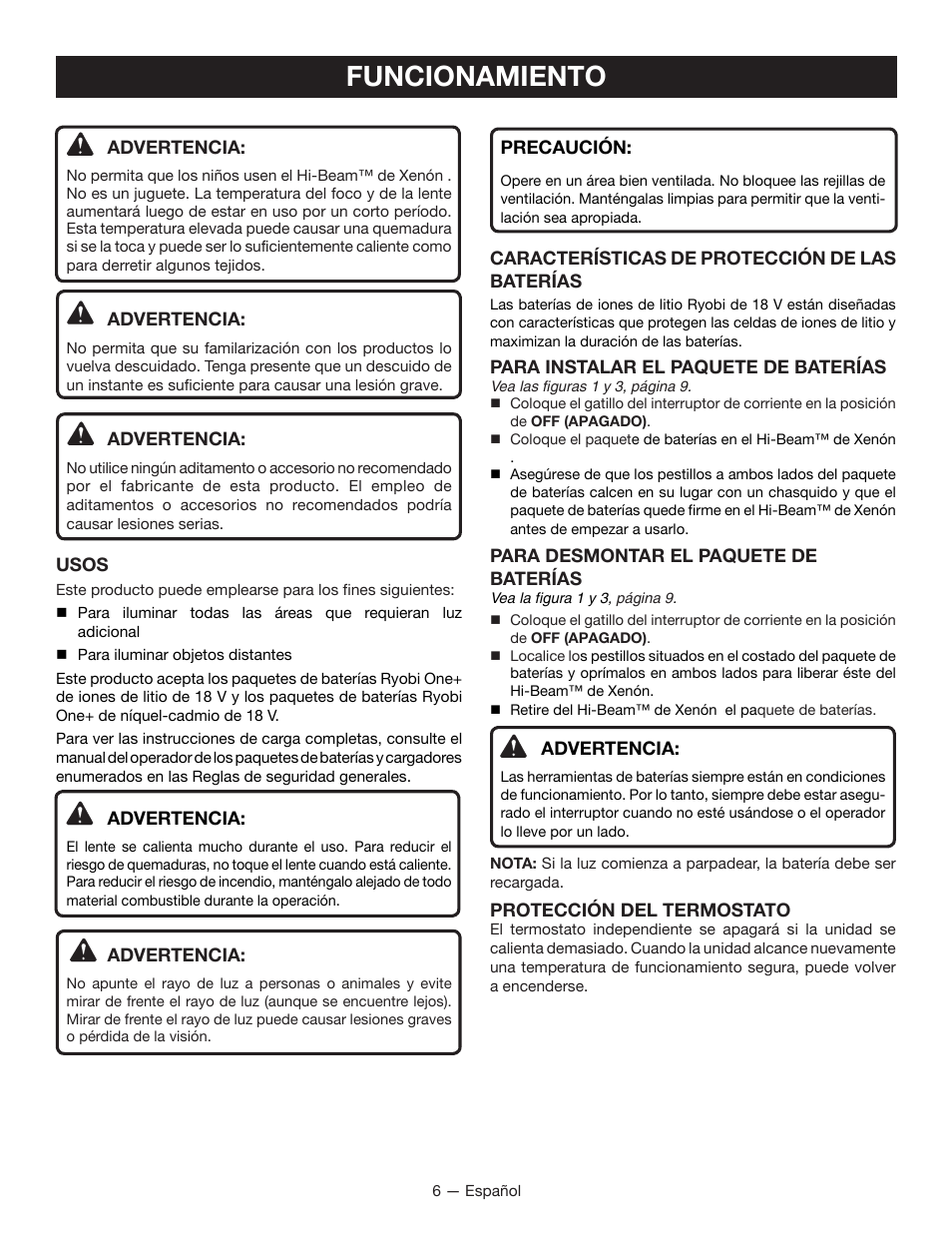 Funcionamiento | Ryobi P716 User Manual | Page 20 / 24