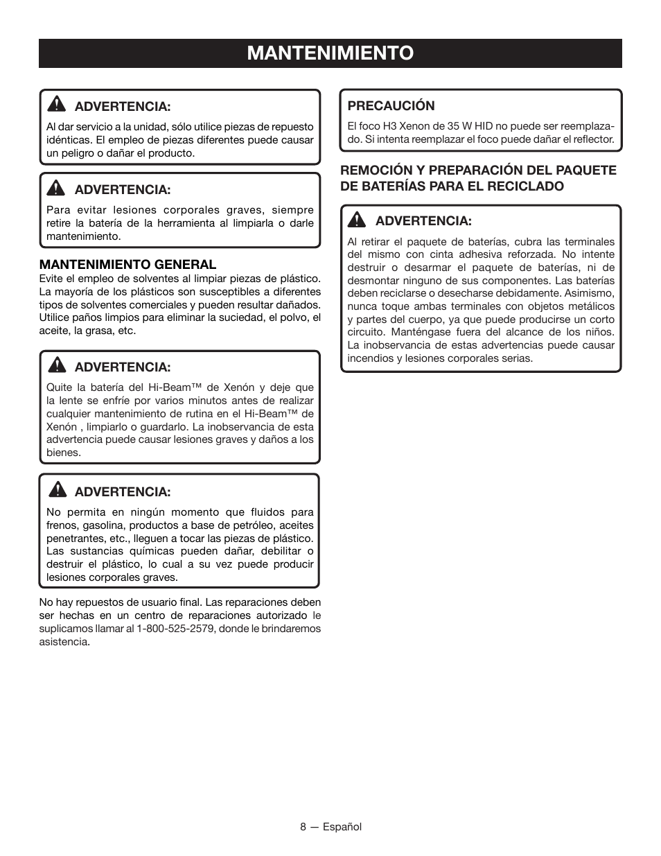 Mantenimiento | Ryobi P716 User Manual | Page 22 / 24