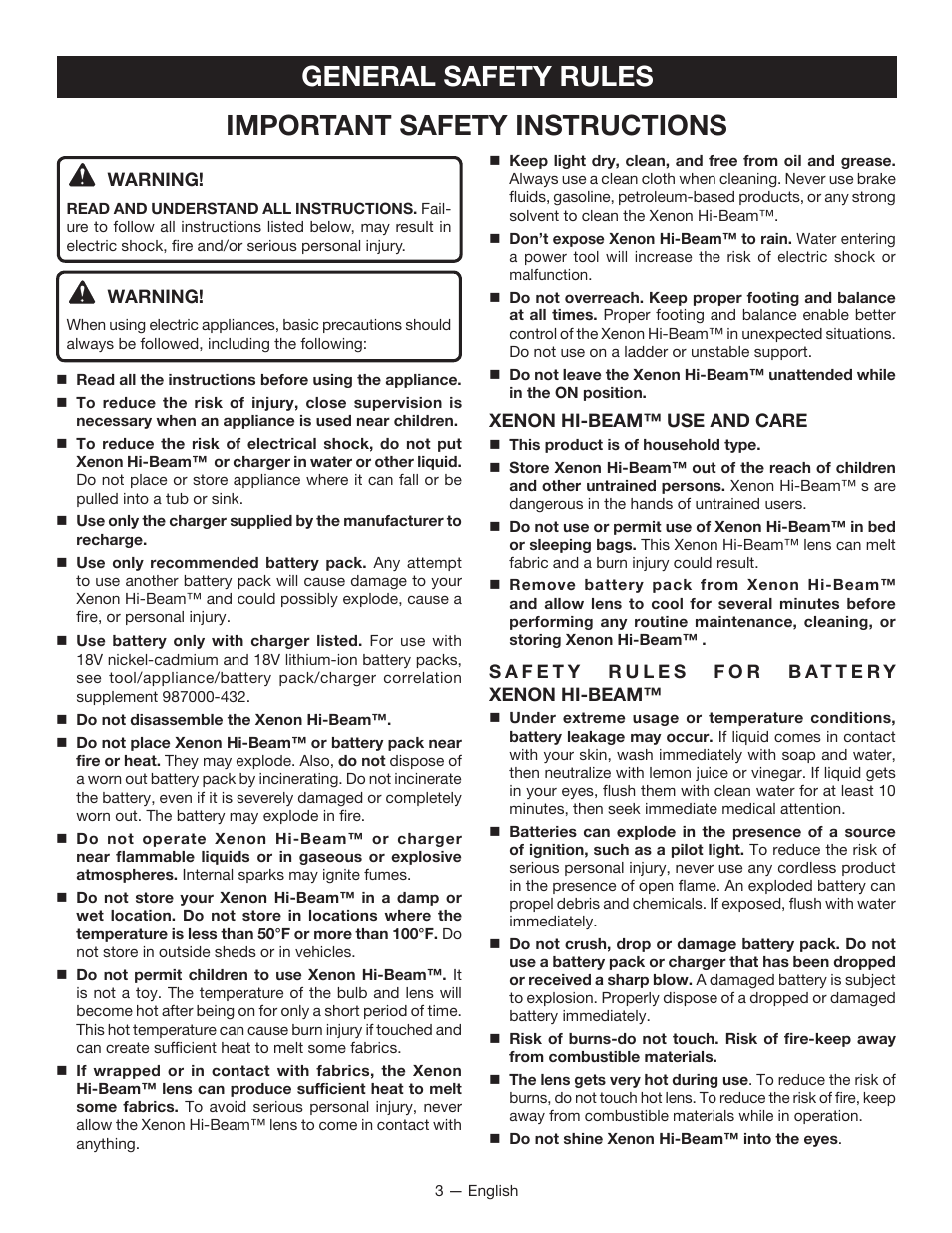 General safety rules, Important safety instructions | Ryobi P716 User Manual | Page 3 / 24