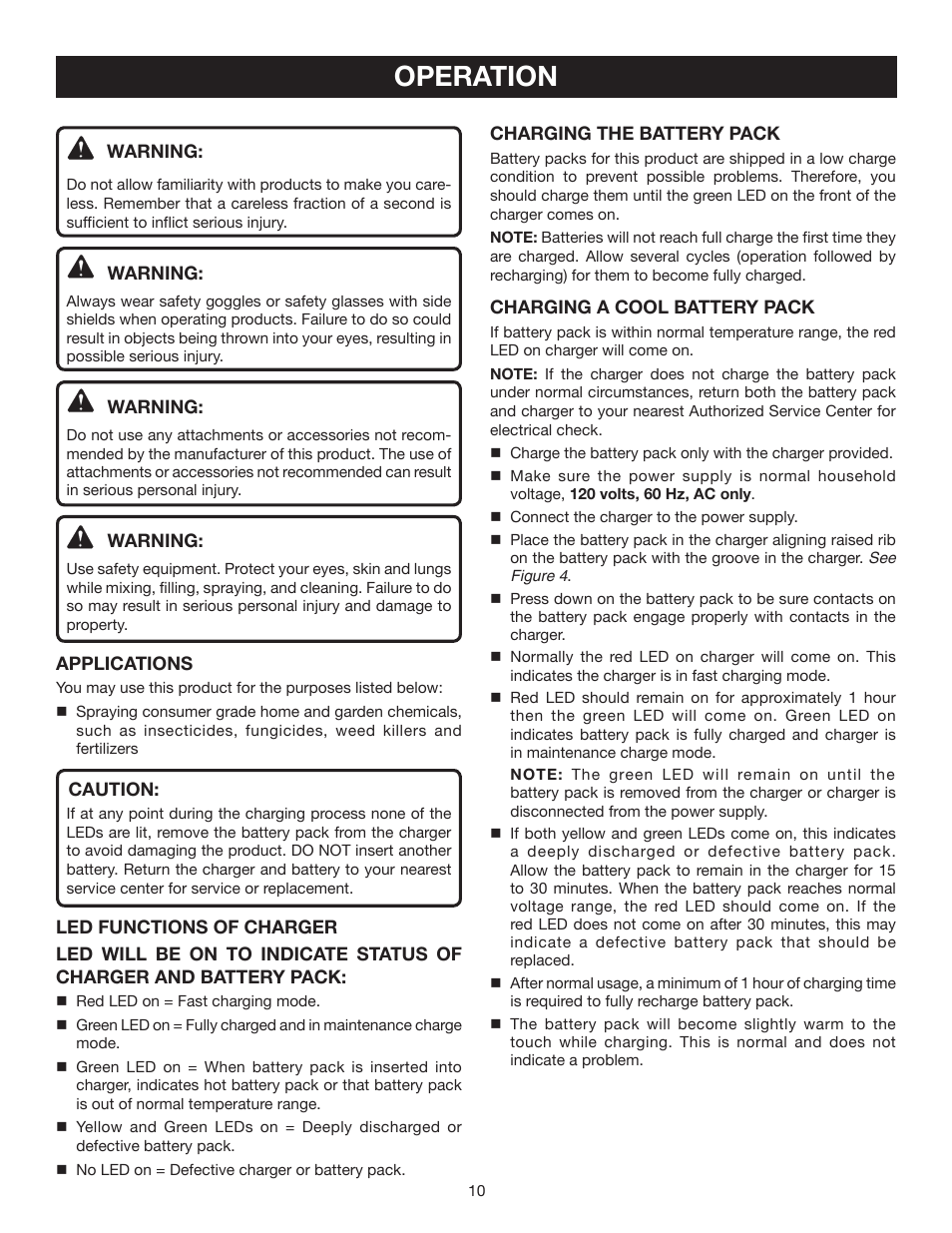 Operation | Ryobi P2400 User Manual | Page 10 / 16