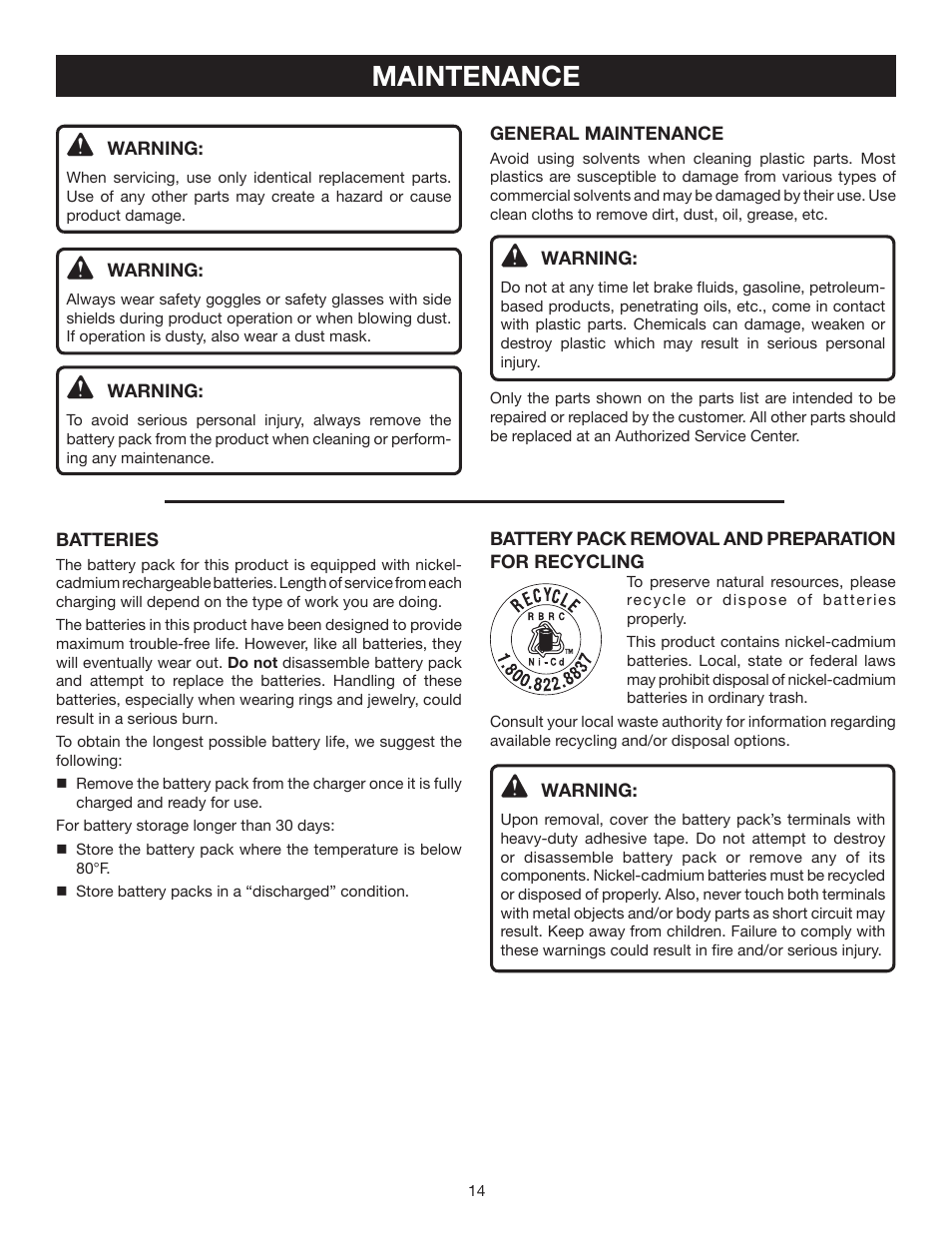 Maintenance | Ryobi P2400 User Manual | Page 14 / 16