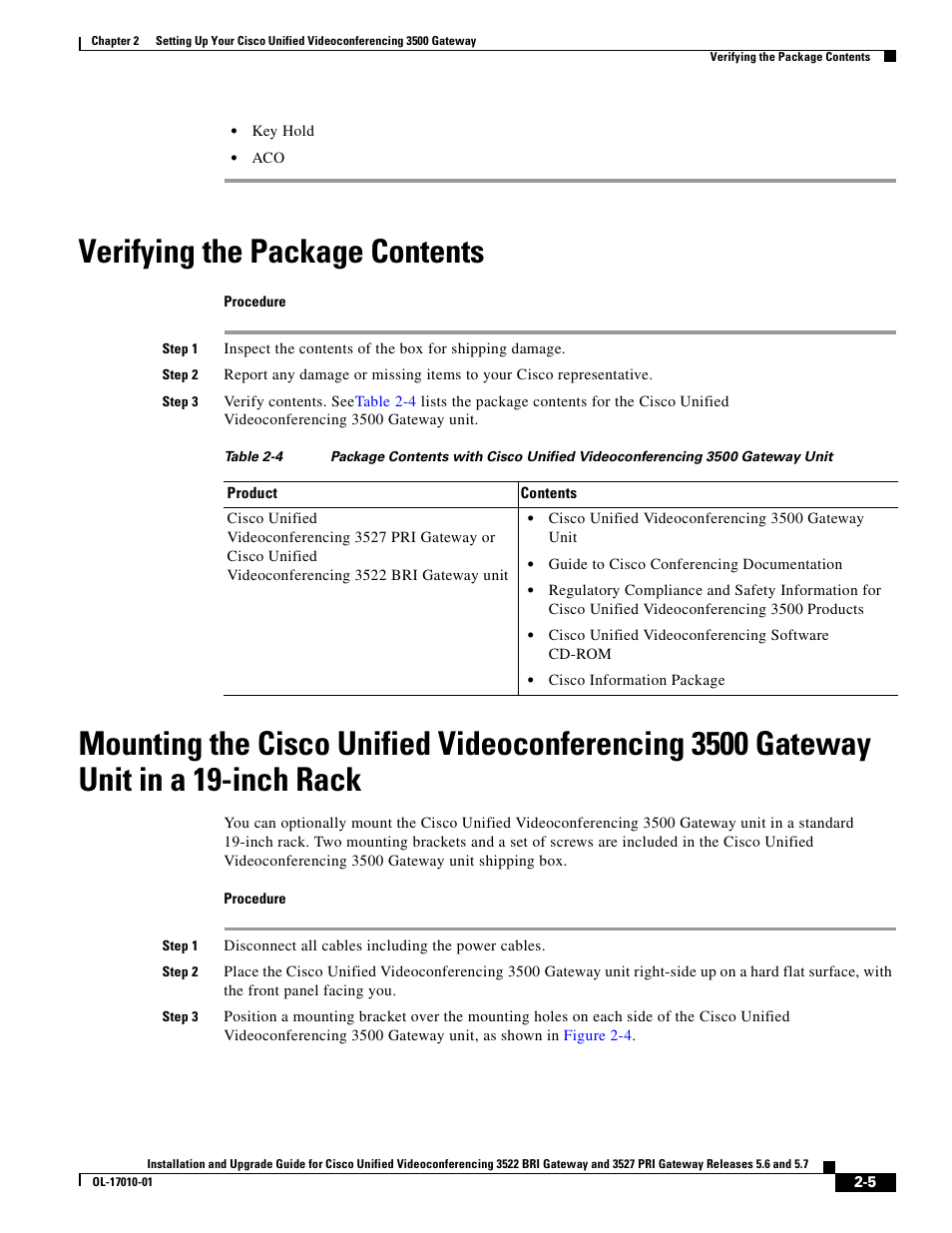 Verifying the package contents | Cisco 3522 BRI User Manual | Page 23 / 52