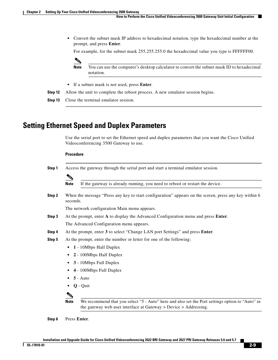 Setting ethernet speed and duplex parameters | Cisco 3522 BRI User Manual | Page 27 / 52