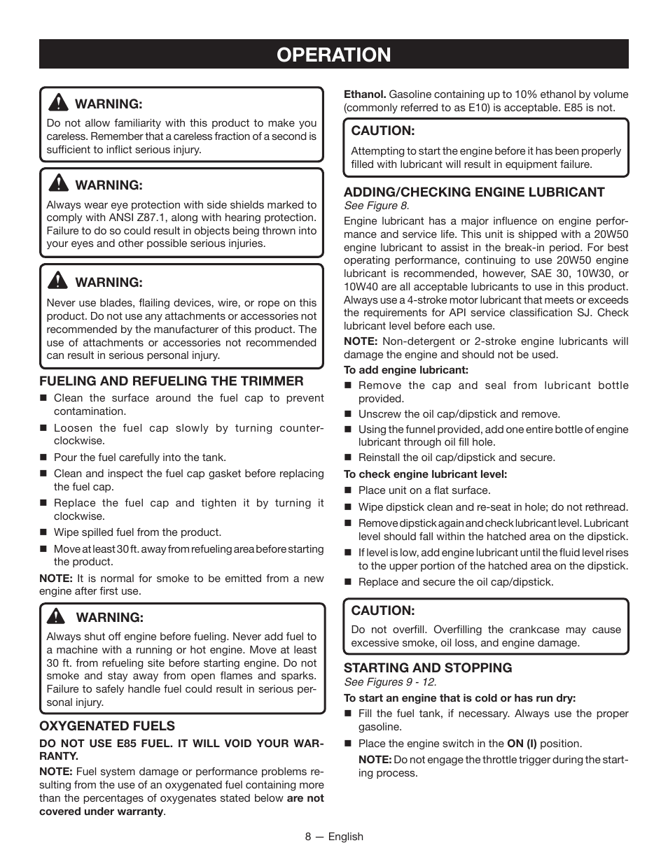 Operation | Ryobi RY13010 User Manual | Page 12 / 48