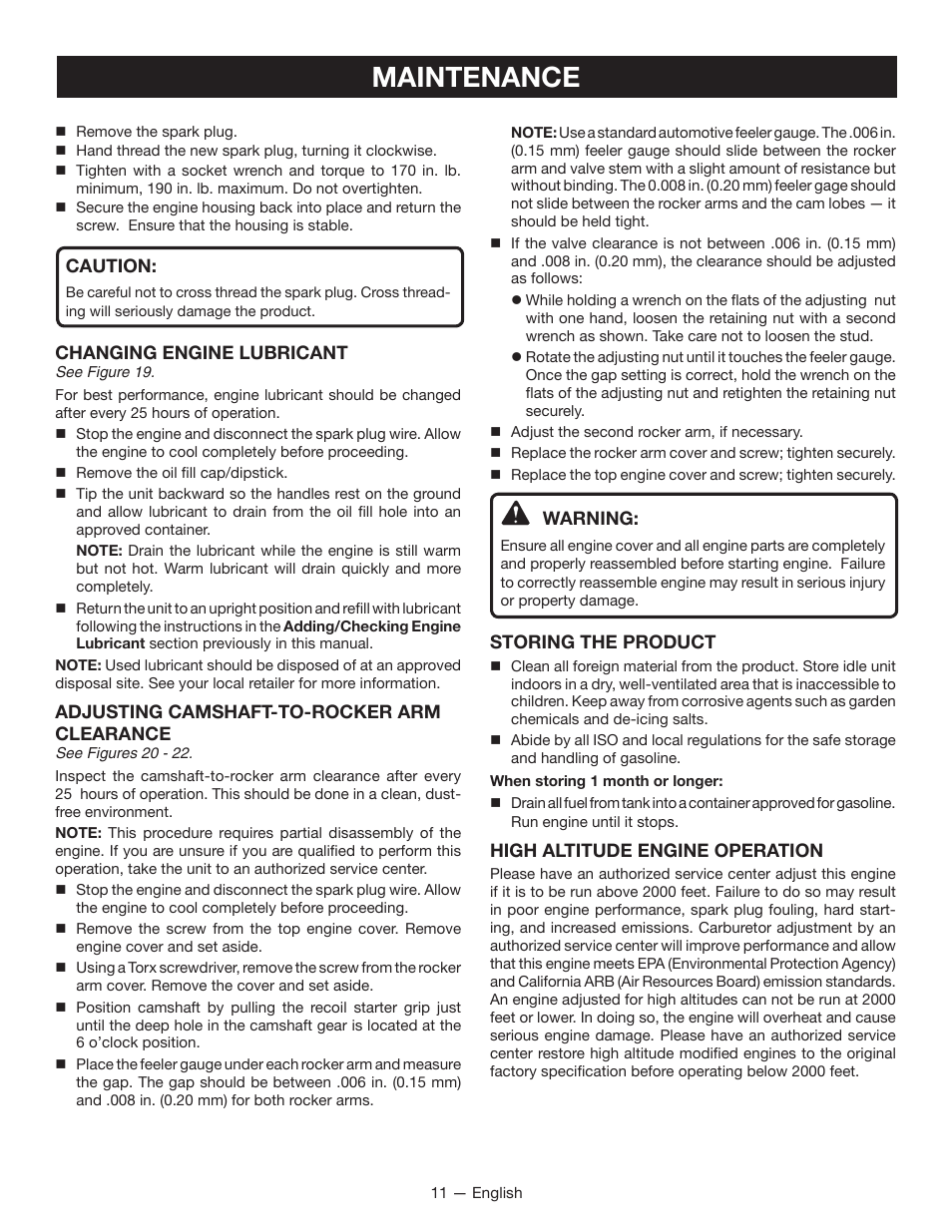 Maintenance | Ryobi RY13010 User Manual | Page 15 / 48