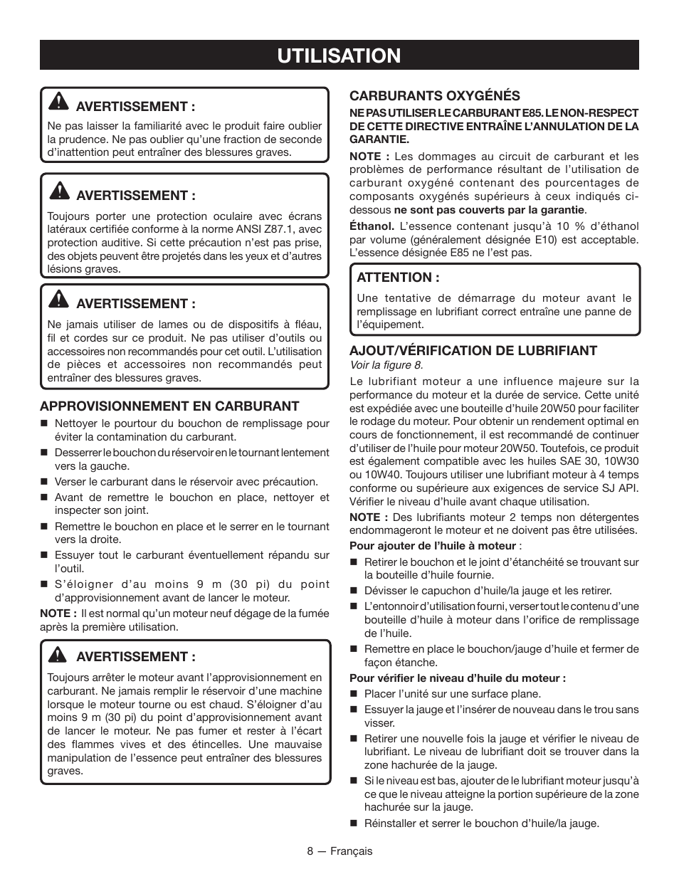 Utilisation | Ryobi RY13010 User Manual | Page 26 / 48