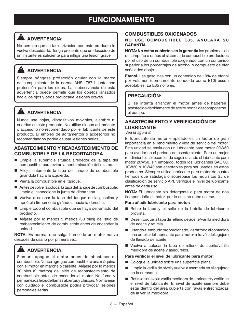 Funcionamiento | Ryobi RY13010 User Manual | Page 39 / 48