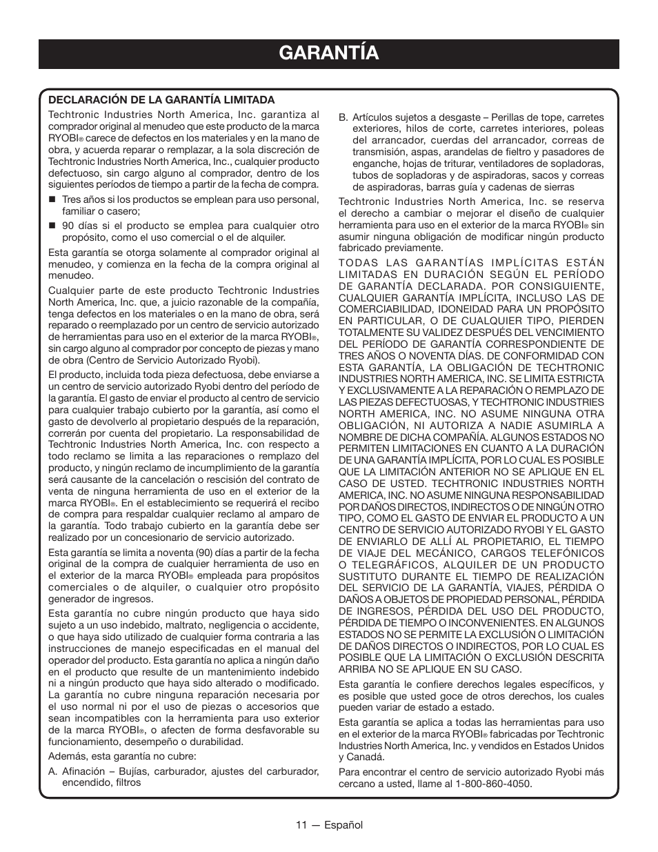 Garantía | Ryobi RY15124 User Manual | Page 32 / 34