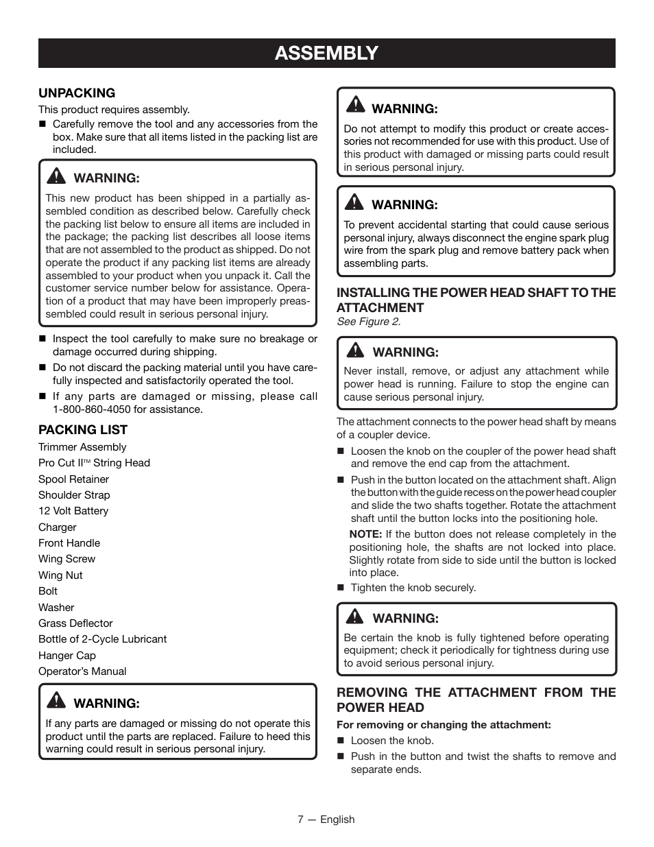 Assembly | Ryobi RY29550 User Manual | Page 11 / 52