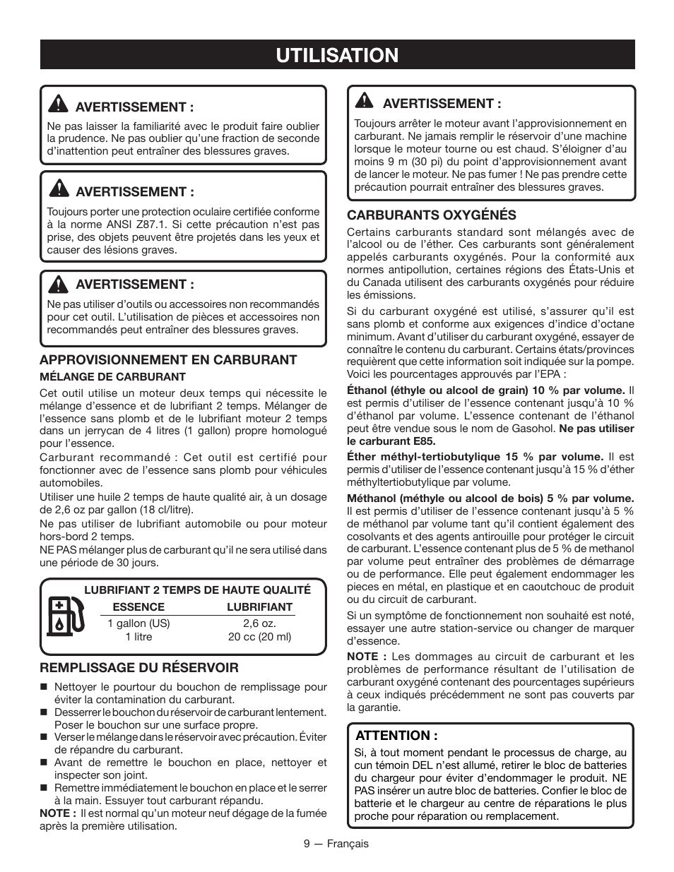 Utilisation | Ryobi RY29550 User Manual | Page 28 / 52