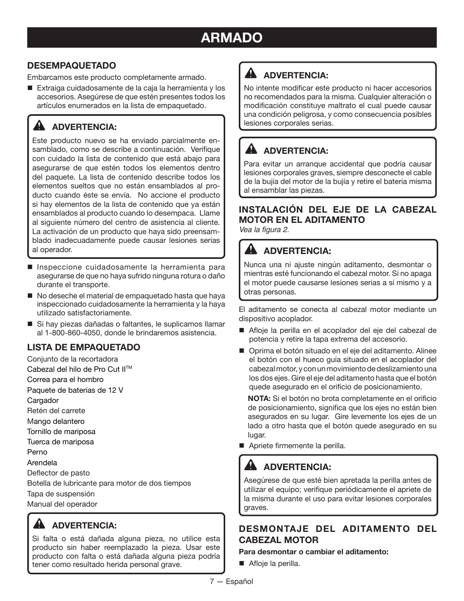 Armado | Ryobi RY29550 User Manual | Page 41 / 52