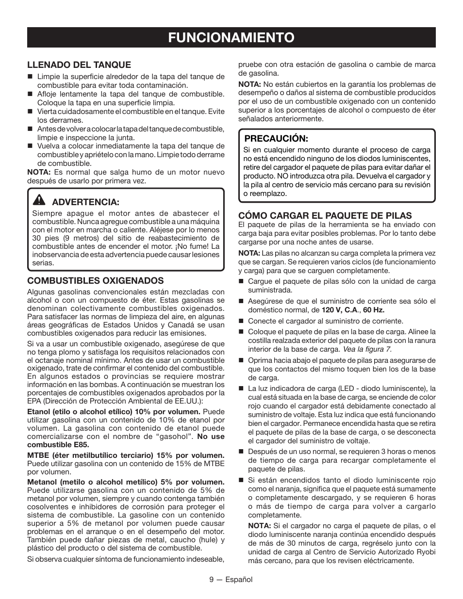 Funcionamiento | Ryobi RY29550 User Manual | Page 43 / 52