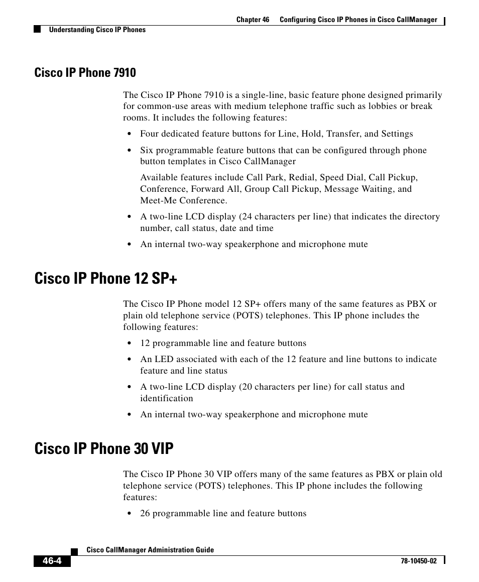 Cisco ip phone 7910, Cisco ip phone 12 sp, Cisco ip phone 30 vip | Cisco 78-10450-02 User Manual | Page 4 / 26