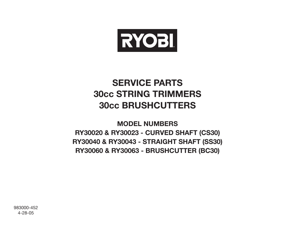 Ryobi RY30020 User Manual | 4 pages