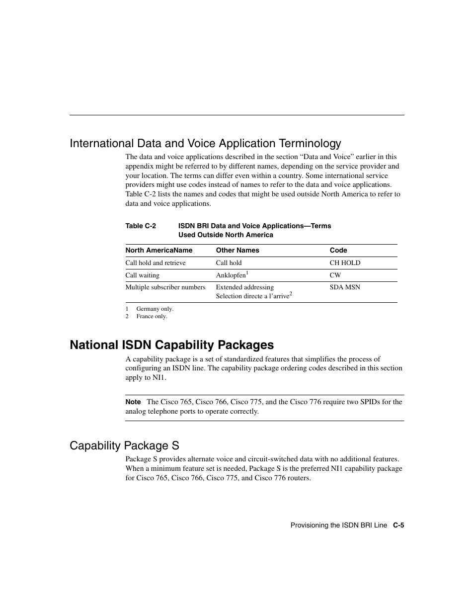 National isdn capability packages, Capability package s | Cisco 700 User Manual | Page 101 / 118