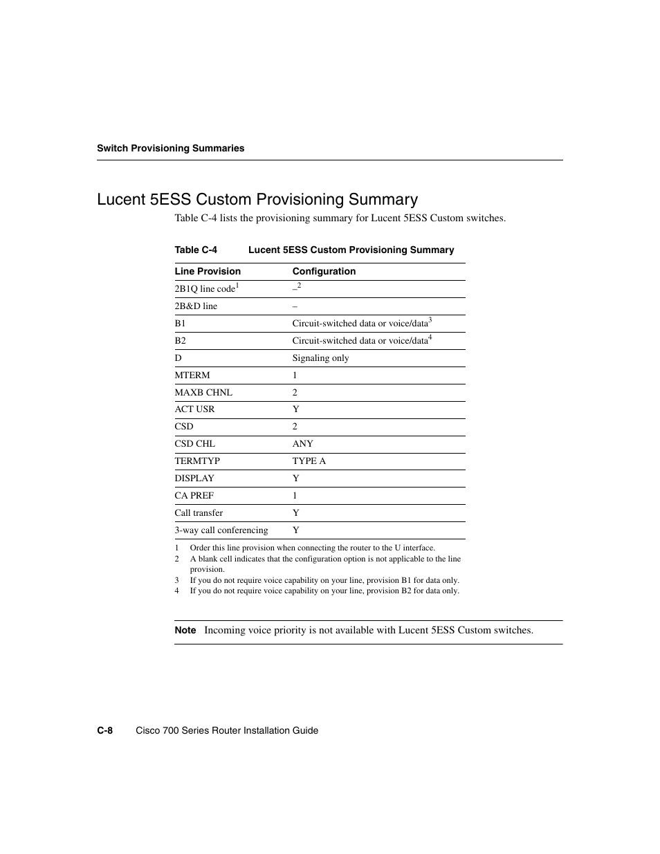 Lucent5ess custom provisioning summary, Lucent 5ess custom provisioning summary | Cisco 700 User Manual | Page 104 / 118