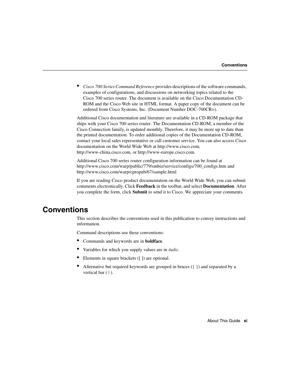 Conventions | Cisco 700 User Manual | Page 11 / 118