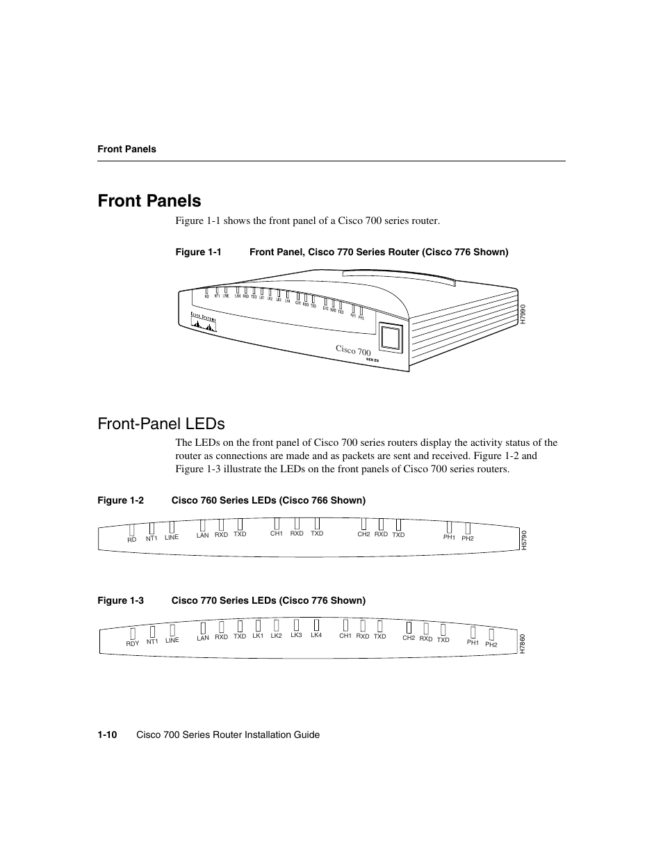 Front panels, Front-panel leds | Cisco 700 User Manual | Page 24 / 118