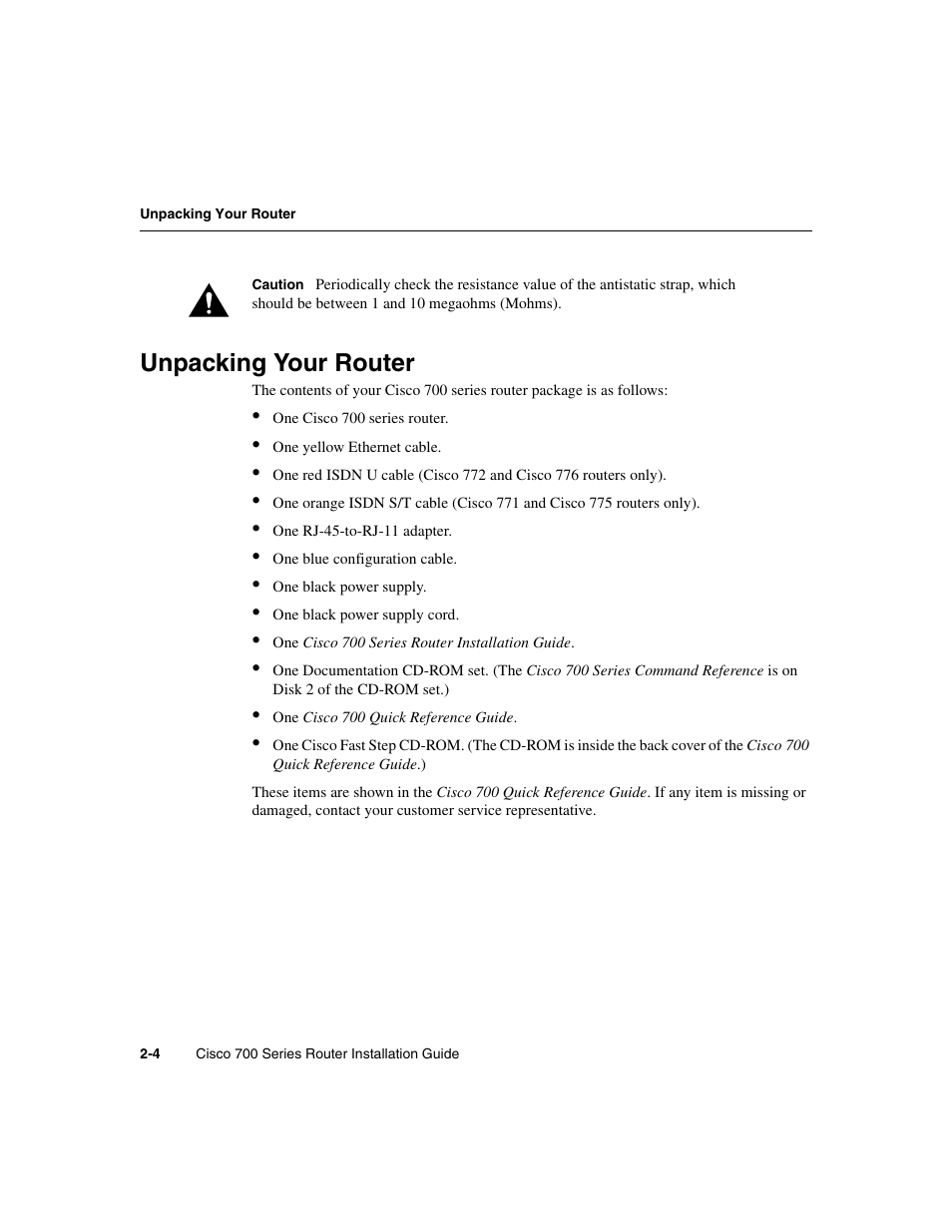 Unpacking your router | Cisco 700 User Manual | Page 34 / 118