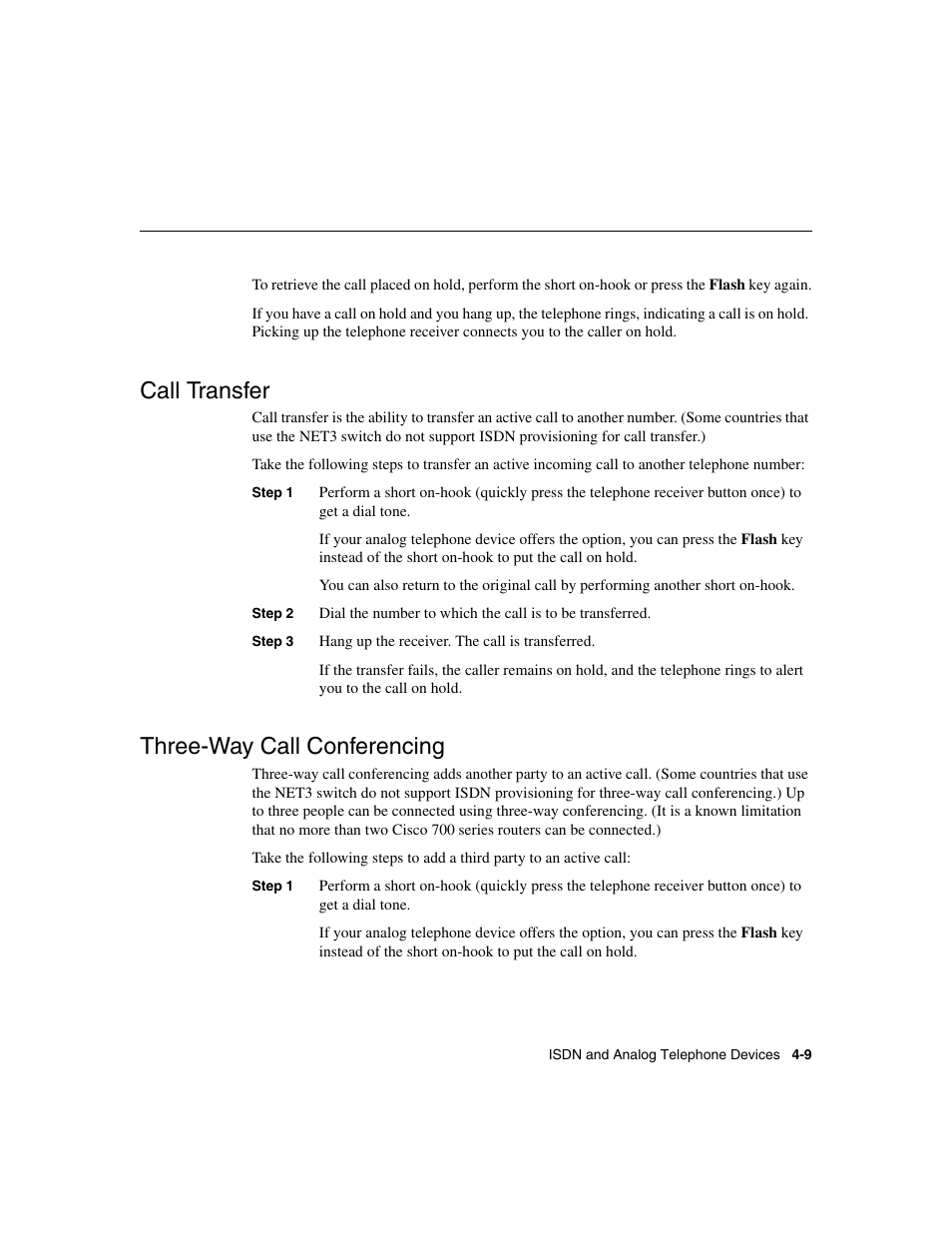 Call transfer, Three-way call conferencing | Cisco 700 User Manual | Page 57 / 118