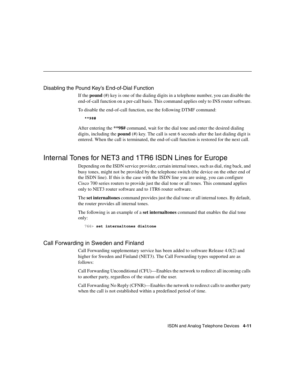Disabling the pound key’s end-of-dial function, Call forwarding in sweden and finland | Cisco 700 User Manual | Page 59 / 118