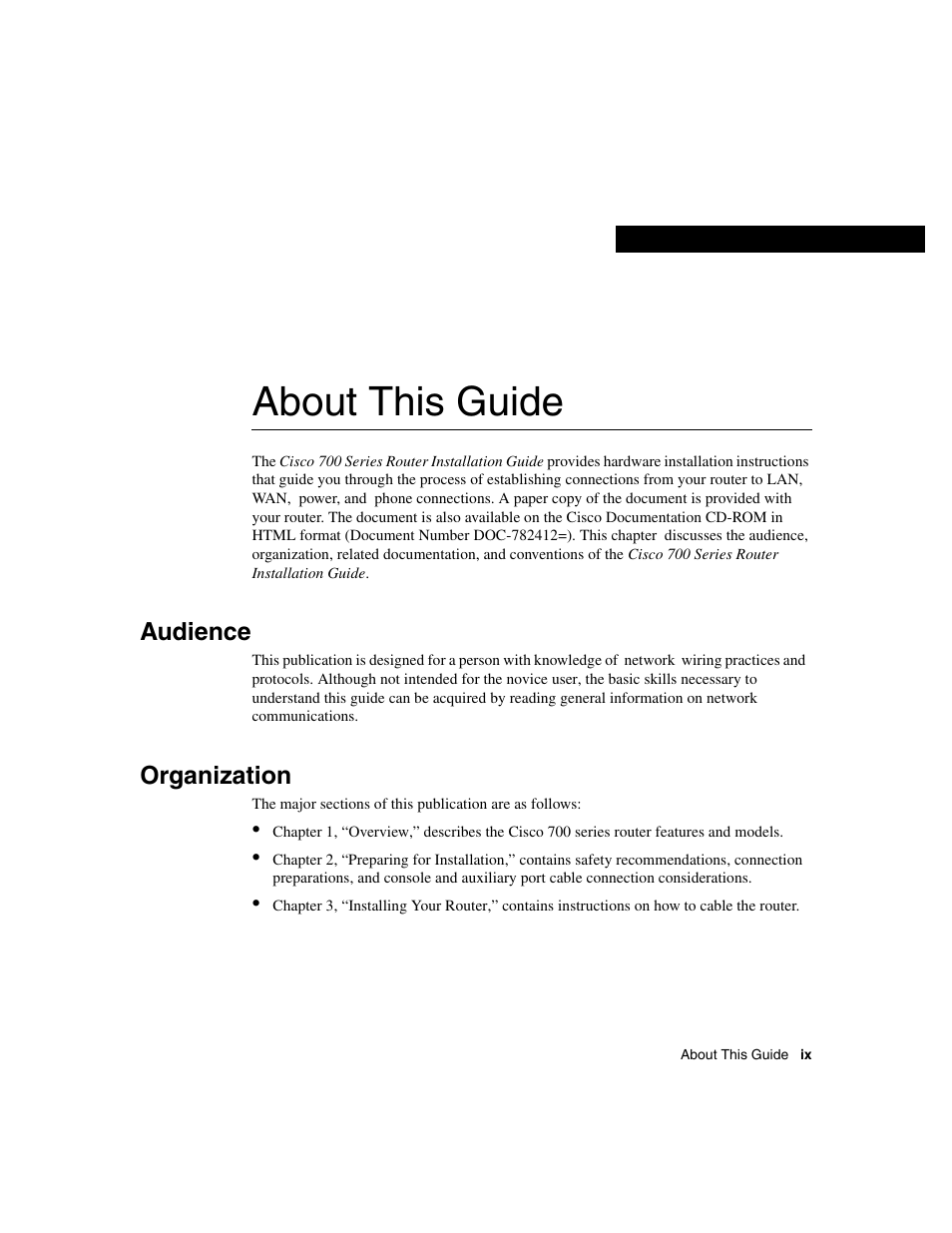 Audience, Organization, About this guide | Cisco 700 User Manual | Page 9 / 118