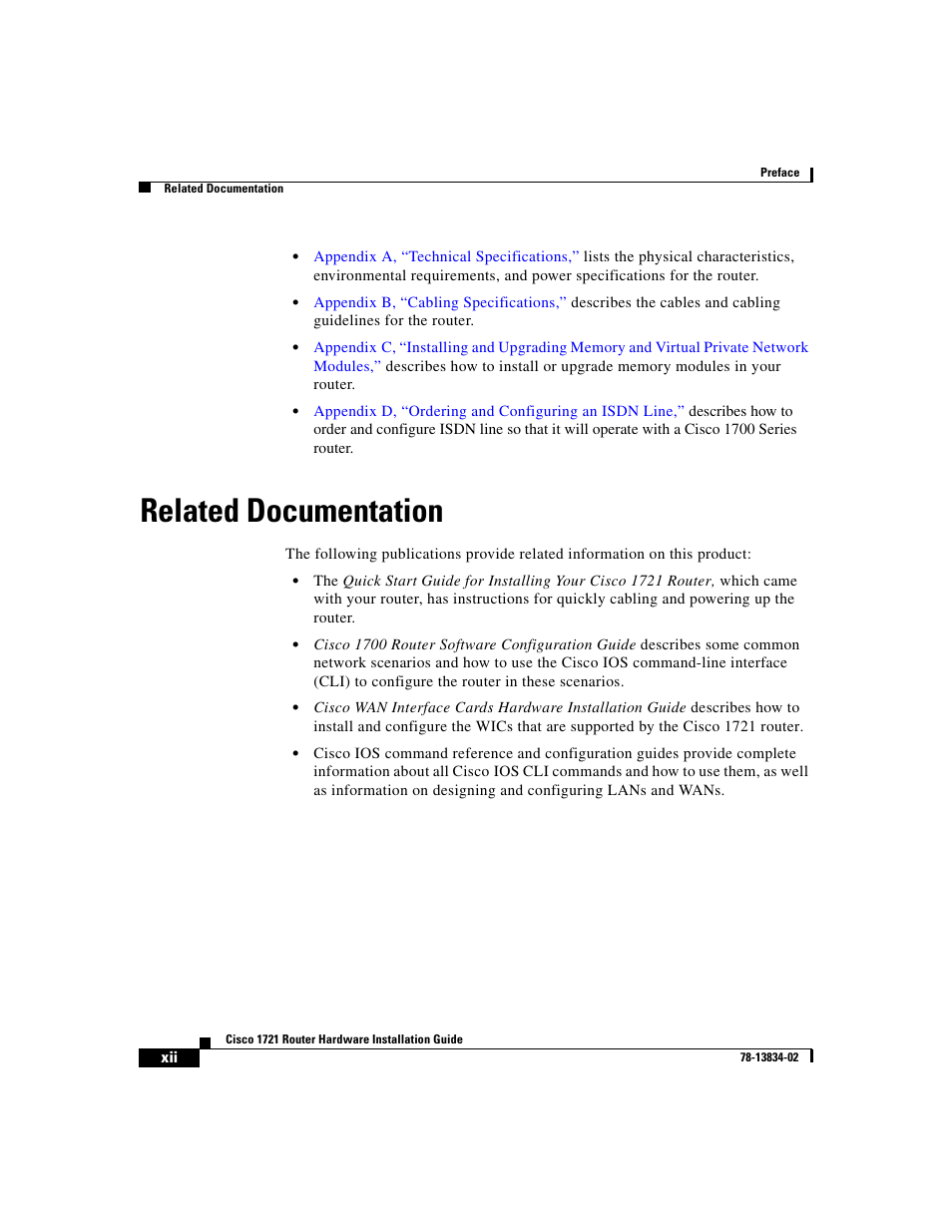 Related documentation | Cisco 1721 User Manual | Page 10 / 92