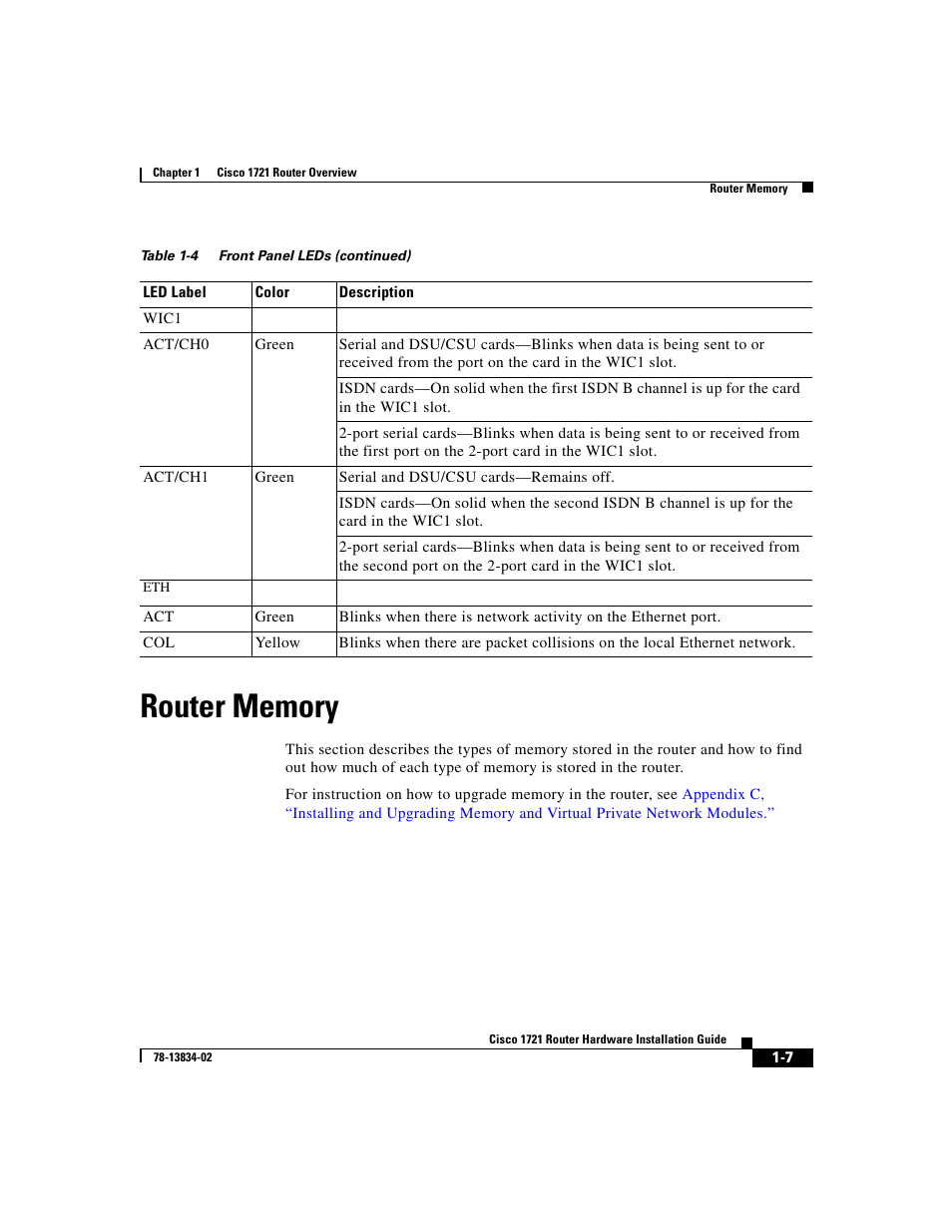 Router memory | Cisco 1721 User Manual | Page 29 / 92