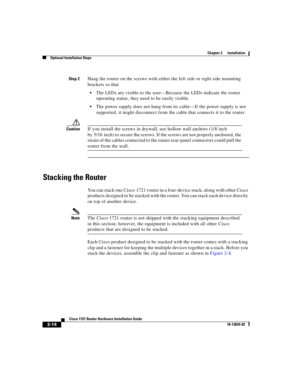 Stacking the router | Cisco 1721 User Manual | Page 46 / 92