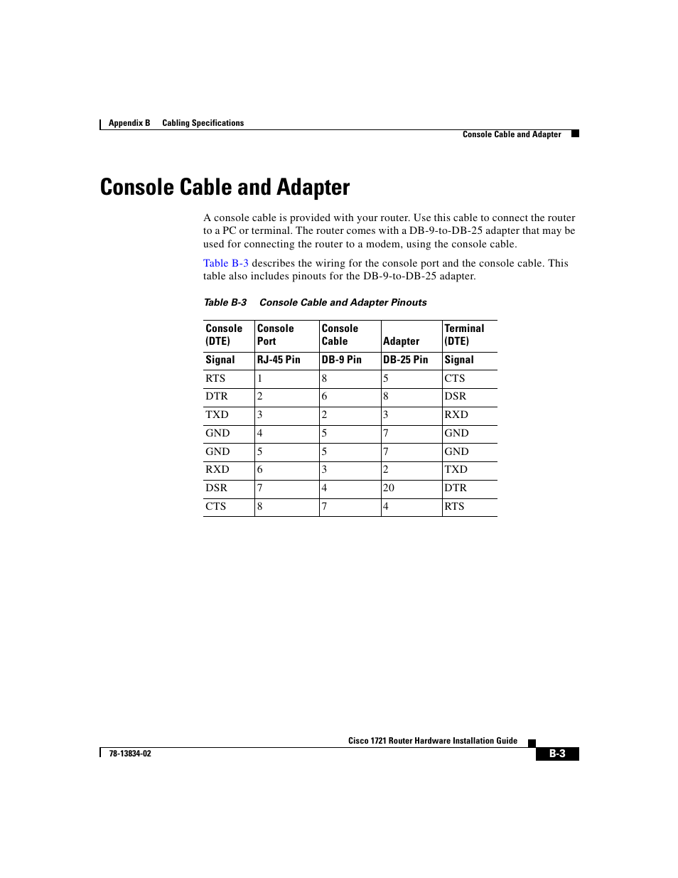 Console cable and adapter | Cisco 1721 User Manual | Page 67 / 92