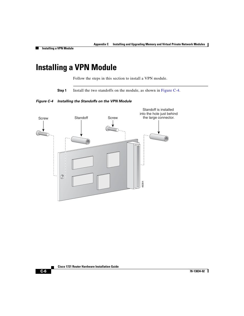 Installing a vpn module | Cisco 1721 User Manual | Page 74 / 92