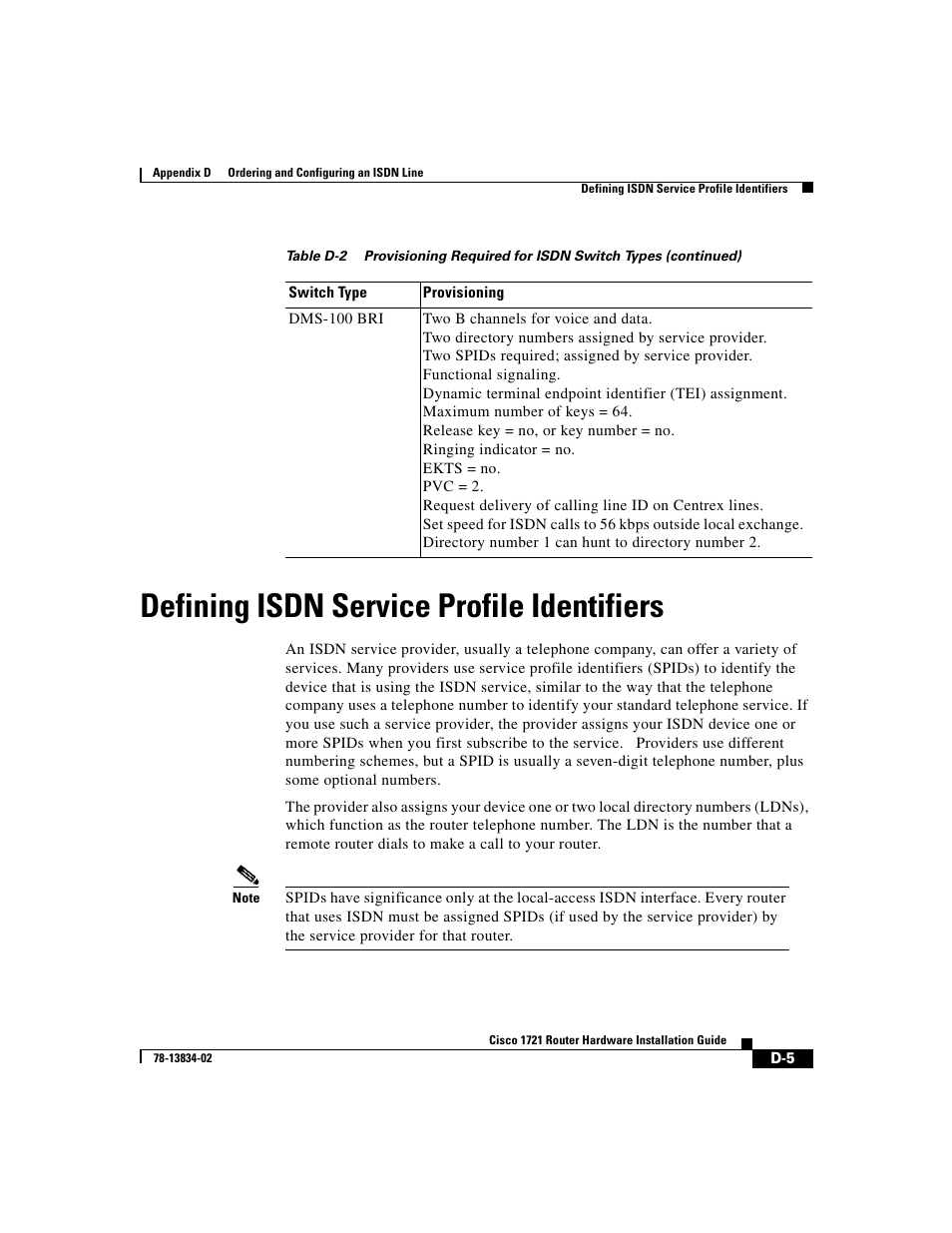 Defining isdn service profile identifiers | Cisco 1721 User Manual | Page 83 / 92