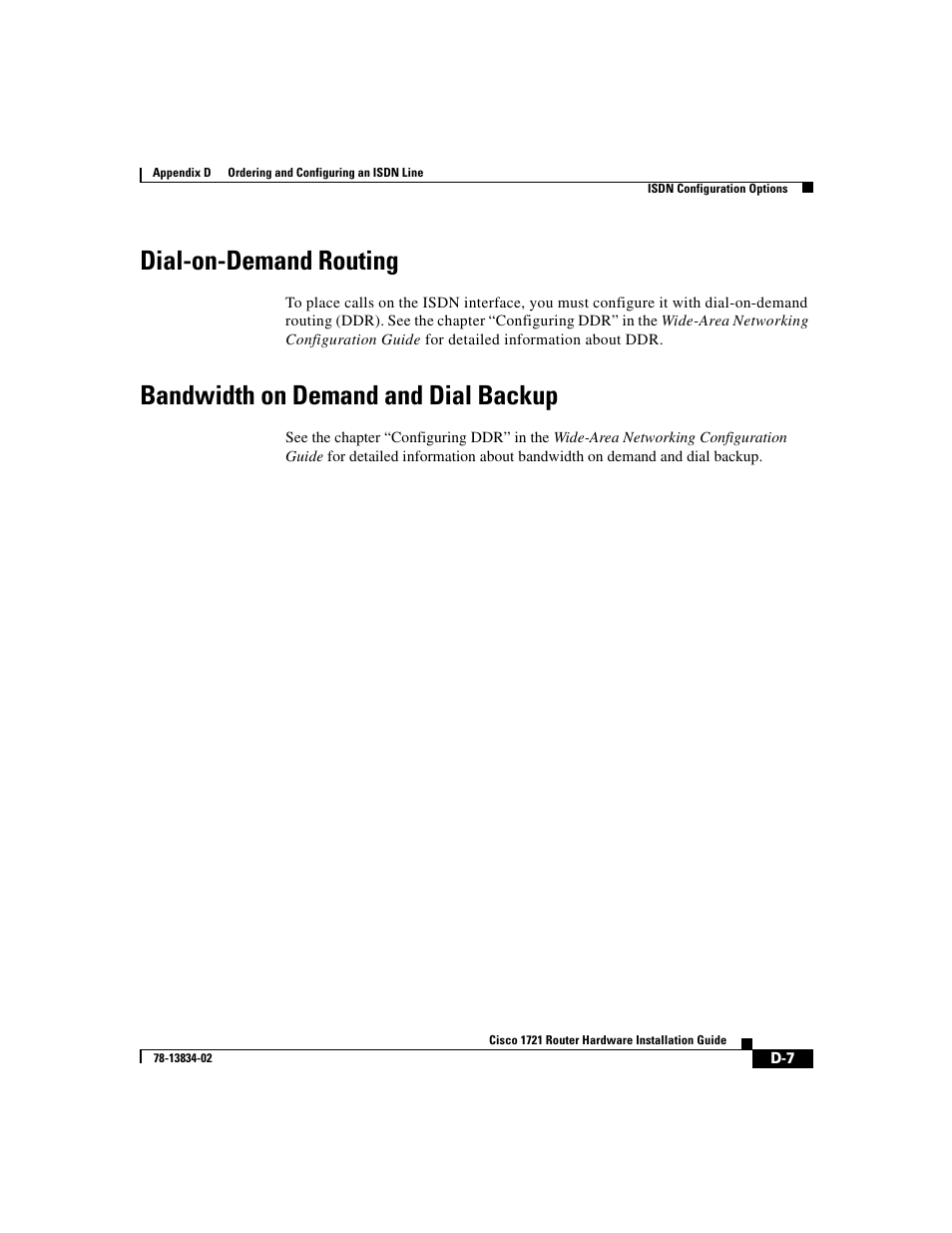 Dial-on-demand routing, Bandwidth on demand and dial backup | Cisco 1721 User Manual | Page 85 / 92