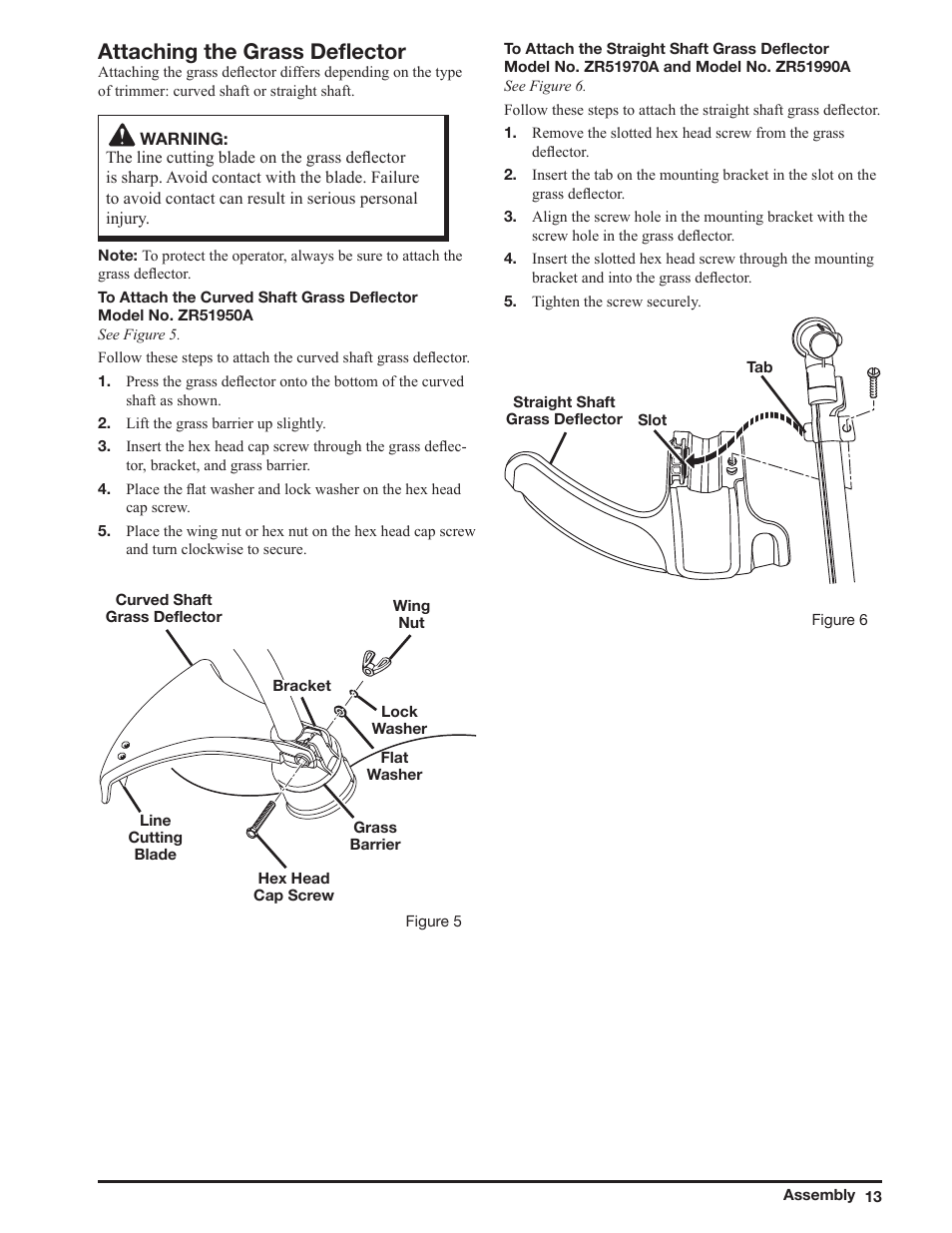 Attaching the grass deflector | Ryobi ZR51950A User Manual | Page 13 / 28