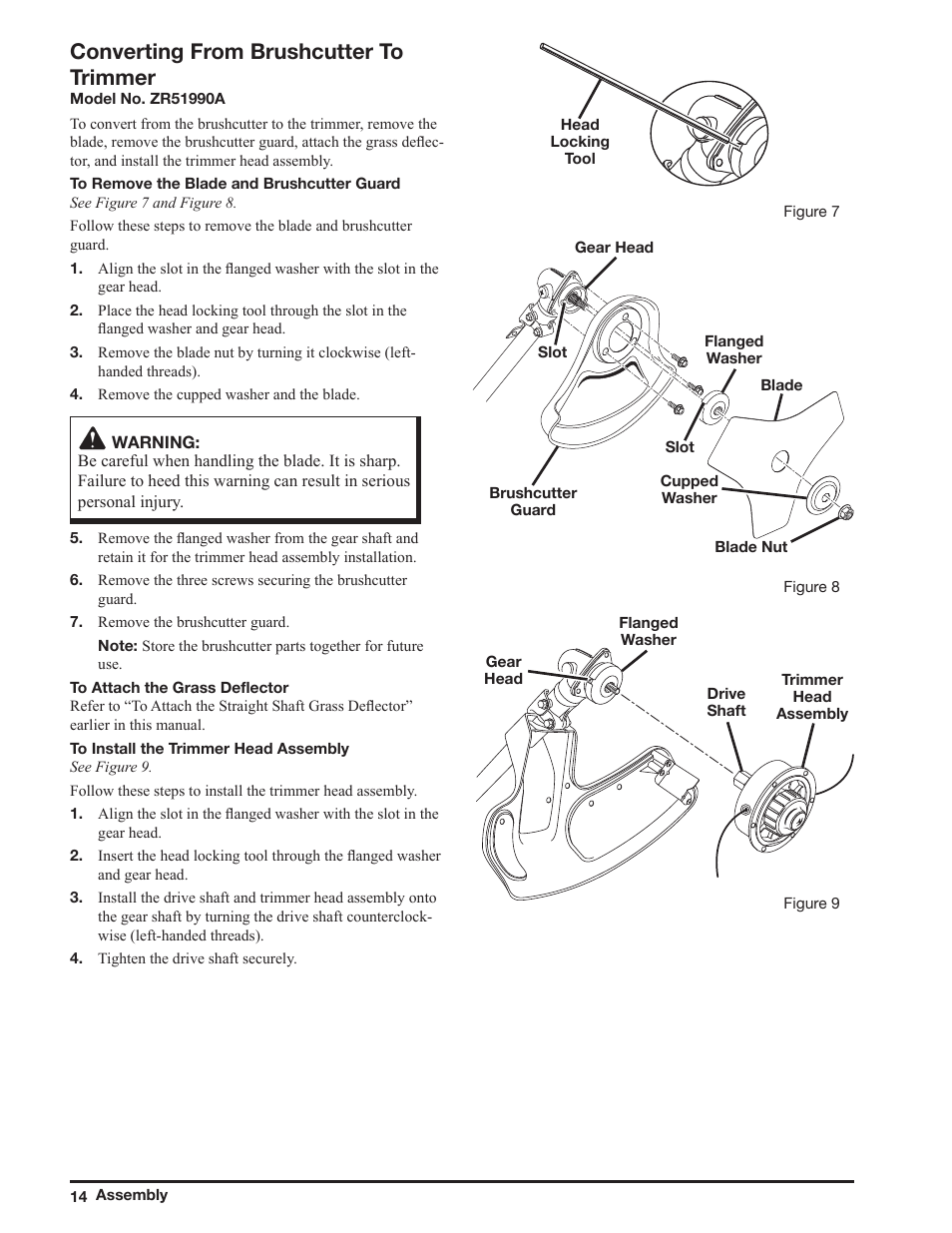 Converting from brushcutter to trimmer | Ryobi ZR51950A User Manual | Page 14 / 28