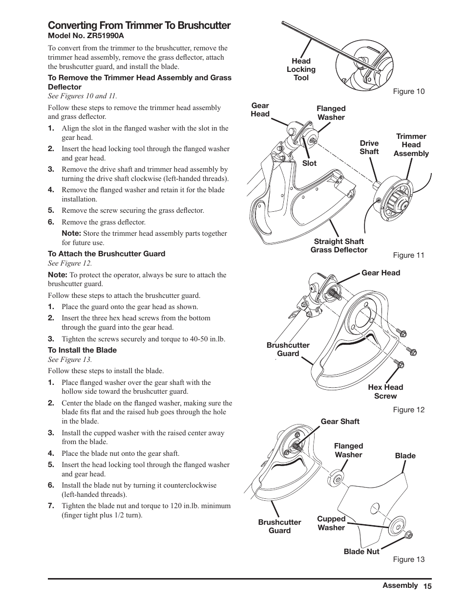 Converting from trimmer to brushcutter | Ryobi ZR51950A User Manual | Page 15 / 28