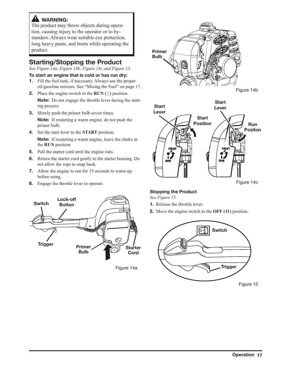 Starting/stopping the product | Ryobi ZR51950A User Manual | Page 17 / 28